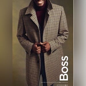 Hugo Boss Checkered Coat - Black and Tan